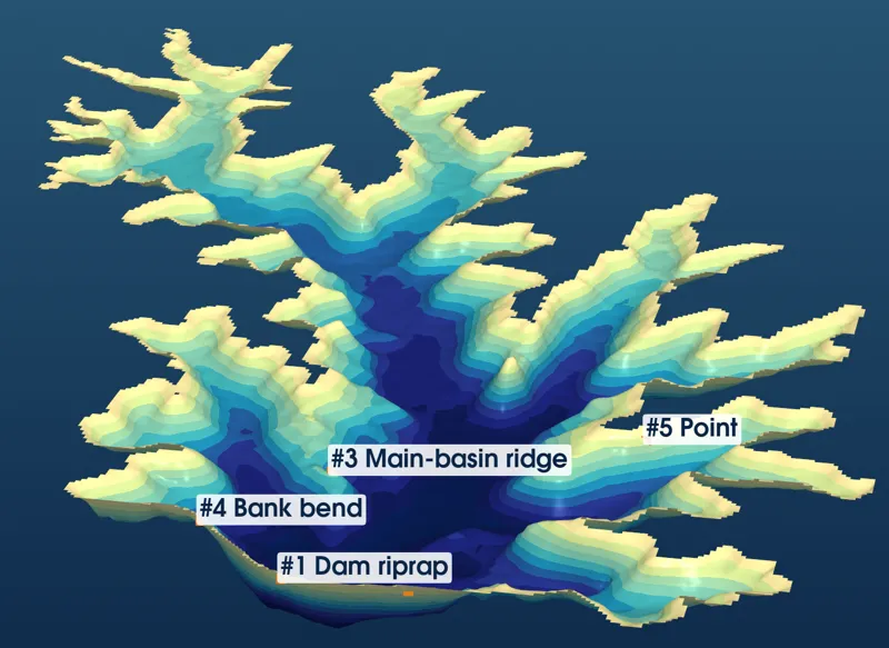 3-D view of Lake Stanley Draper from above the dam